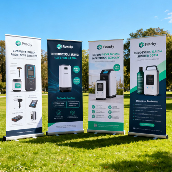 حامل اعلاني أفقي قابل للطي رول اب بإطار ألومنيوم قوي محمول يُثبّت على الأرض قابل للطي من ميديا عربية